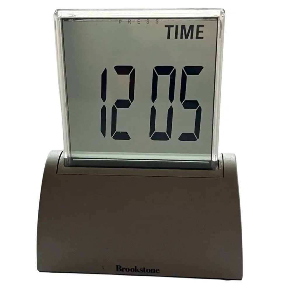 Brookstone Silver Travel Digital Alarm Clock LCD Display